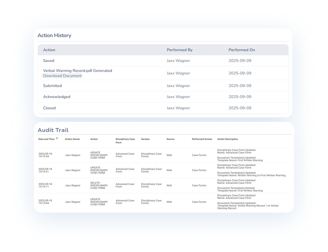 Audit Trail Action History